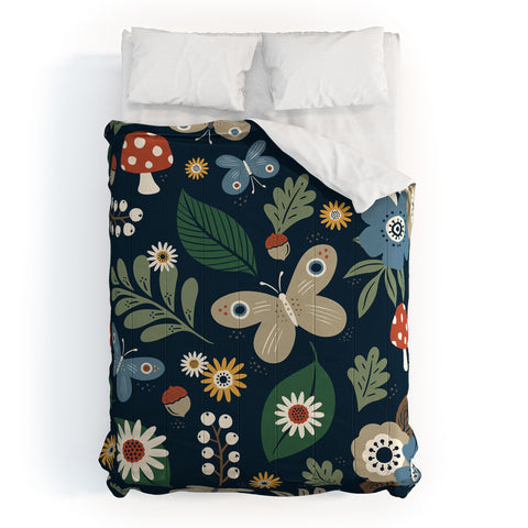 Carey Copeland Woodland Forest Flowers Navy Comforter
