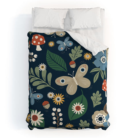 Carey Copeland Woodland Forest Flowers Navy Duvet Cover