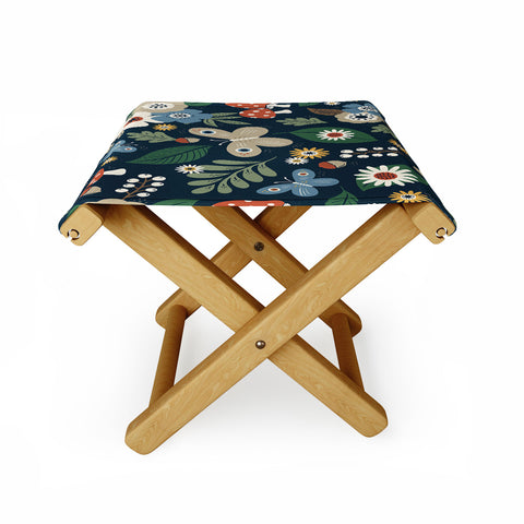 Carey Copeland Woodland Forest Flowers Navy Folding Stool