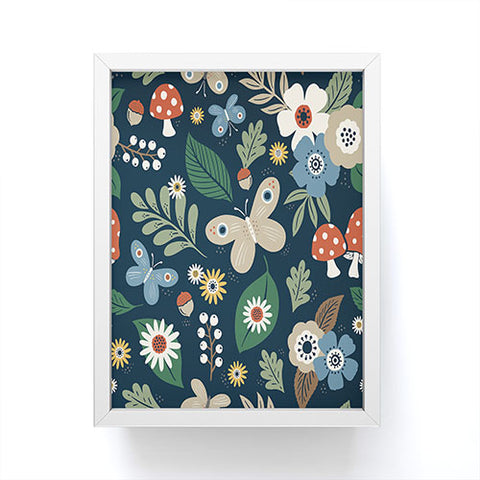 Carey Copeland Woodland Forest Flowers Navy Framed Mini Art Print
