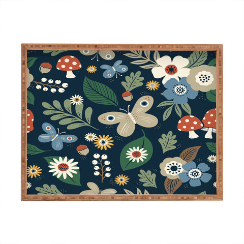Carey Copeland Woodland Forest Flowers Navy Rectangular Tray