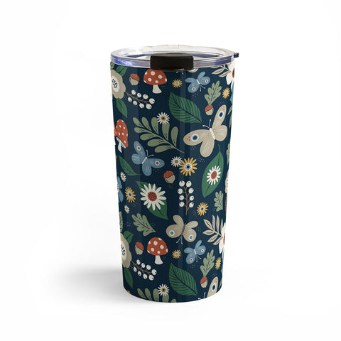 Carey Copeland Woodland Forest Flowers Navy Travel Mug