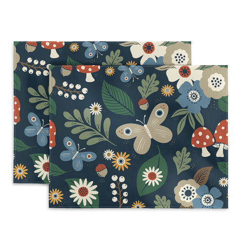 Carey Copeland Woodland Forest Flowers Navy Placemat