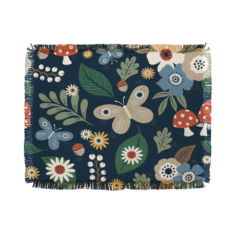Carey Copeland Woodland Forest Flowers Navy Throw Blanket