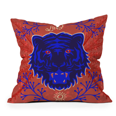 Caroline Okun Bengal Tiger Blue Outdoor Throw Pillow