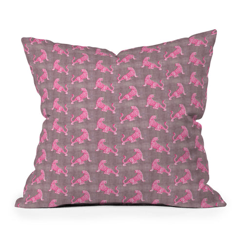 Caroline Okun Leaping Pink Tigers Outdoor Throw Pillow