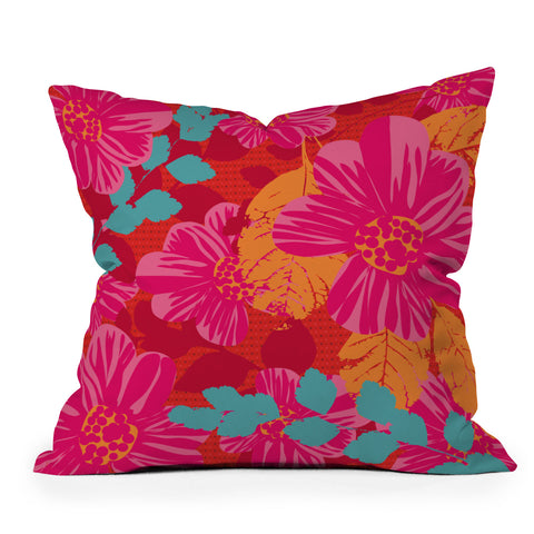 Caroline Okun Smoldering Rosy Blooms Outdoor Throw Pillow