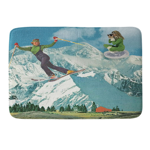 carolineellisart Apres Ski 5 Green Girls Memory Foam Bath Mat