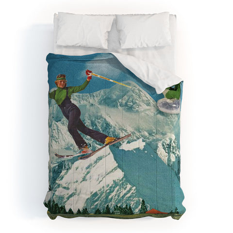 carolineellisart Apres Ski 5 Green Girls Comforter