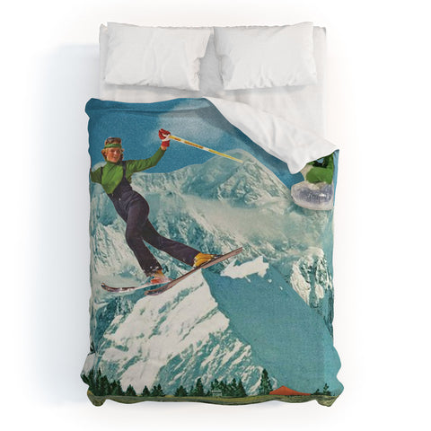 carolineellisart Apres Ski 5 Green Girls Duvet Cover