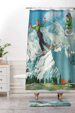 carolineellisart Apres Ski 5 Green Girls Shower Curtain And Mat