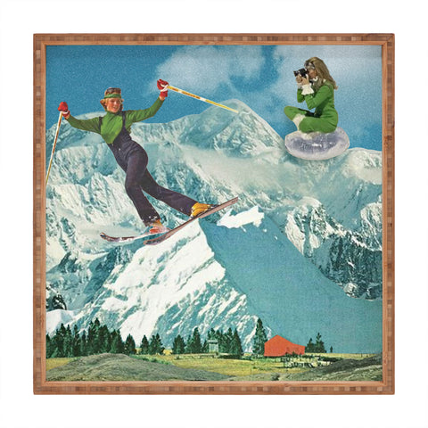 carolineellisart Apres Ski 5 Green Girls Square Tray