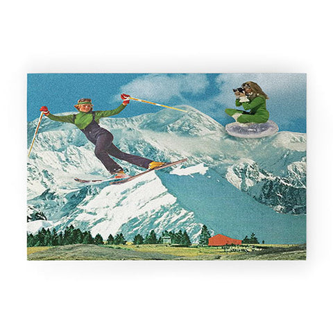 carolineellisart Apres Ski 5 Green Girls Welcome Mat