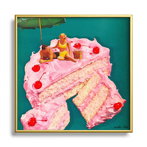 carolineellisart Beach Cake Couple Square Metal Framed Art Print