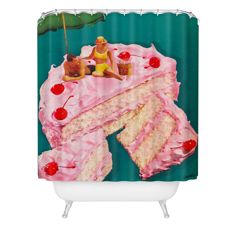 carolineellisart Beach Cake Couple Shower Curtain