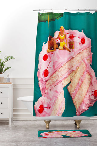 carolineellisart Beach Cake Couple Shower Curtain And Mat