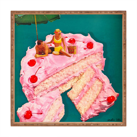 carolineellisart Beach Cake Couple Square Tray