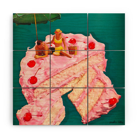 carolineellisart Beach Cake Couple Wood Wall Mural
