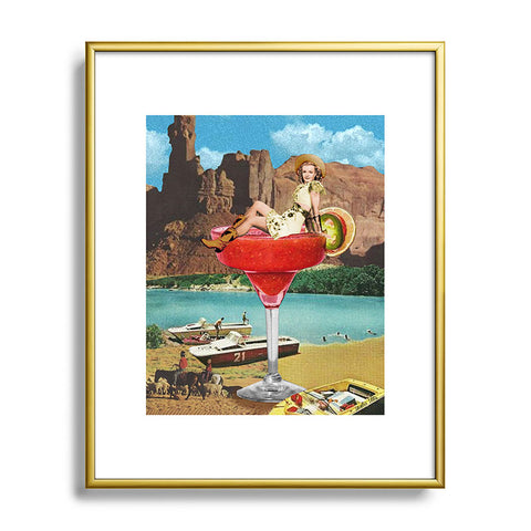 carolineellisart Cowgirl Cocktail Metal Framed Art Print