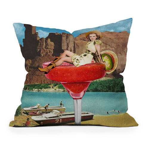 carolineellisart Cowgirl Cocktail Outdoor Throw Pillow