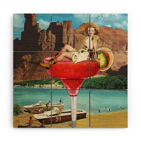 carolineellisart Cowgirl Cocktail Wood Wall Mural