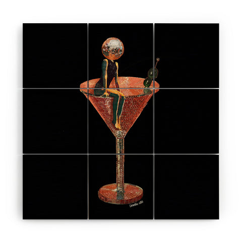 carolineellisart Disco Martini 2 Wood Wall Mural