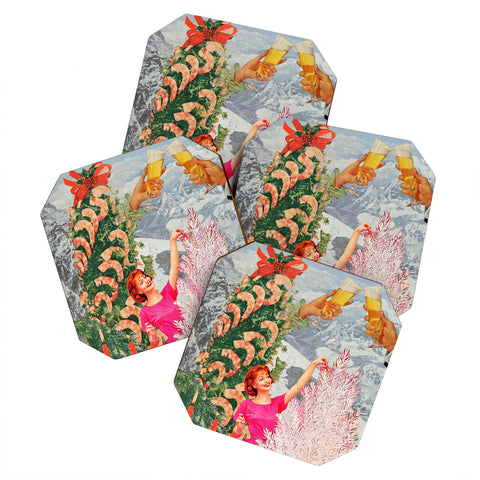 carolineellisart Merry and Bright Christmas Coaster Set