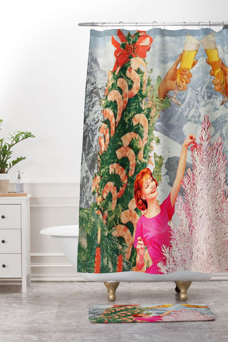 carolineellisart Merry and Bright Christmas Shower Curtain And Mat