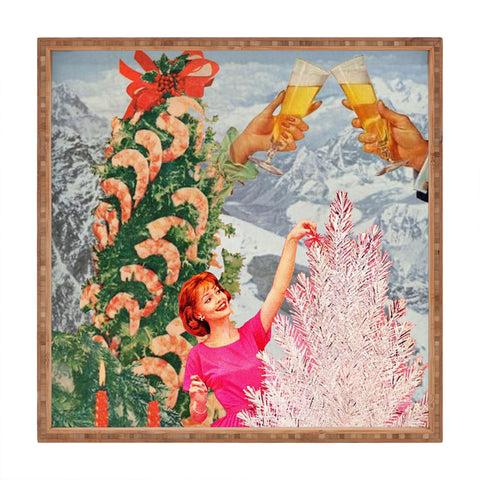 carolineellisart Merry and Bright Christmas Square Tray