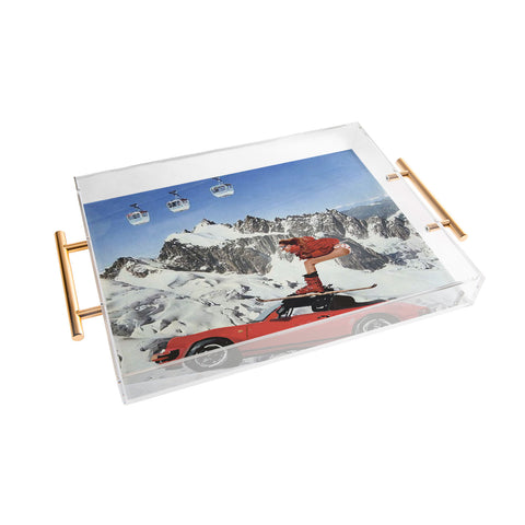 carolineellisart Red Ski Lift Acrylic Tray