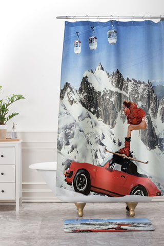 carolineellisart Red Ski Lift Shower Curtain And Mat
