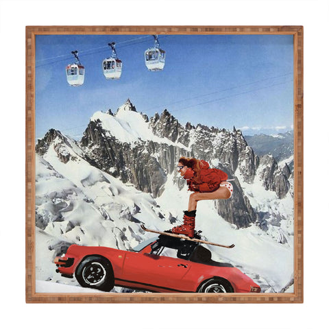 carolineellisart Red Ski Lift Square Tray