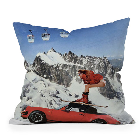 carolineellisart Red Ski Lift Throw Pillow