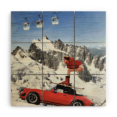 carolineellisart Red Ski Lift Wood Wall Mural