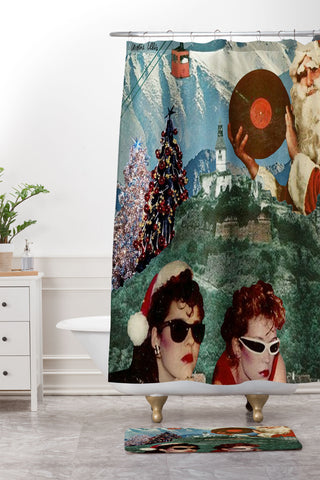 carolineellisart Rockin Around the Christmas Tree Shower Curtain And Mat