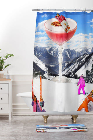 carolineellisart Skis in the Clouds Shower Curtain And Mat