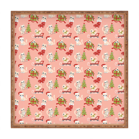 Carrie Cantwell Cute Christmas Cats Square Tray