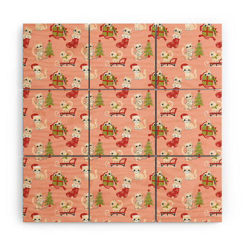 Carrie Cantwell Cute Christmas Cats Wood Wall Mural
