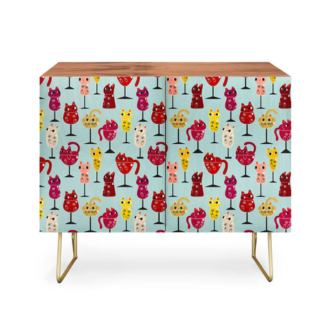 Carrie Cantwell Feline Wine Cats in Wine Glass Credenza