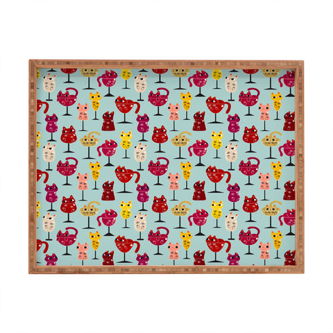 Carrie Cantwell Feline Wine Cats in Wine Glass Rectangular Tray