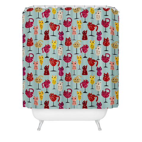 Carrie Cantwell Feline Wine Cats in Wine Glass Shower Curtain