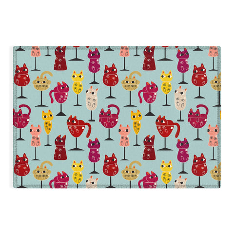 Carrie Cantwell Feline Wine Cats in Wine Glass Outdoor Rug