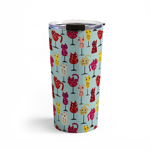 Carrie Cantwell Feline Wine Cats in Wine Glass Travel Mug