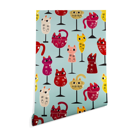 Carrie Cantwell Feline Wine Cats in Wine Glass Wallpaper