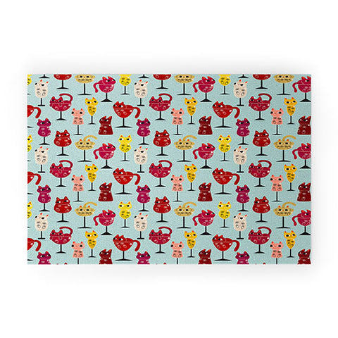 Carrie Cantwell Feline Wine Cats in Wine Glass Welcome Mat