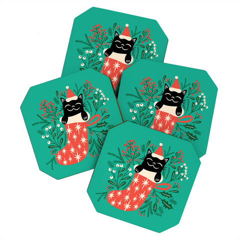 Carrie Cantwell Festive Feline Coaster Set
