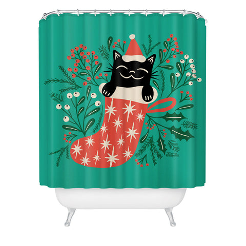 Carrie Cantwell Festive Feline Shower Curtain