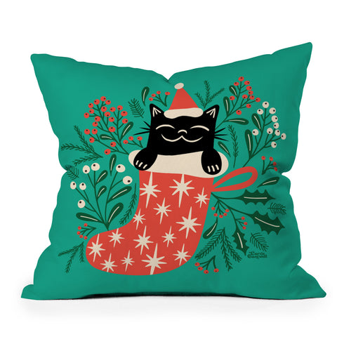 Carrie Cantwell Festive Feline Outdoor Throw Pillow