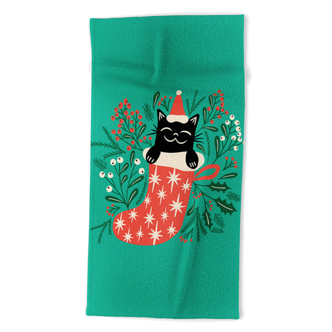 Carrie Cantwell Festive Feline Beach Towel