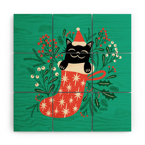 Carrie Cantwell Festive Feline Wood Wall Mural